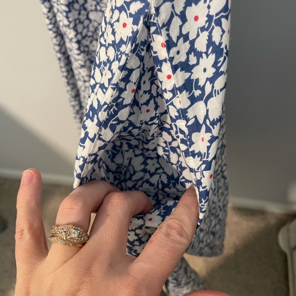 Floral Blue Midi Dress with Red Accents - Picture 3 of 5